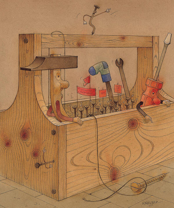Instruments Tools Work Hammer Rebellion Revolution Brown Poster featuring the painting Rebellion against dictator Hammer by Kestutis Kasparavicius