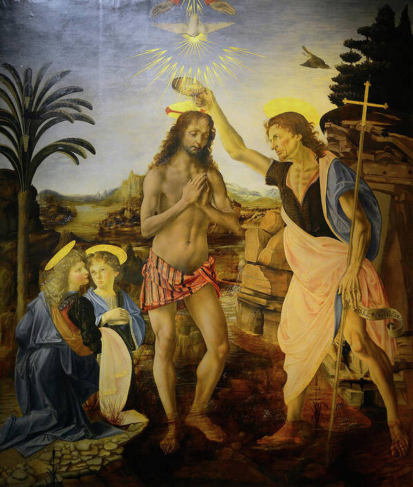 Leonardo Da Vinci Poster featuring the painting The Baptism Of Christ #4 by Leonardo Da Vinci