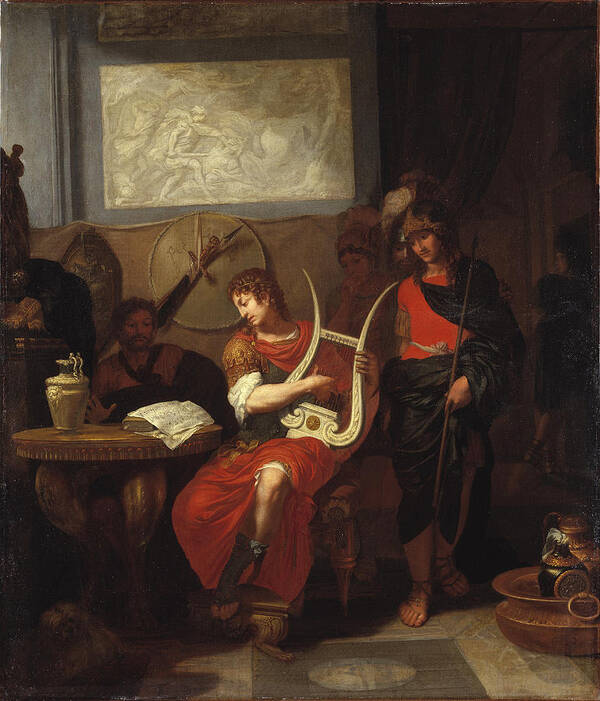 Gerard De Lairesse Poster featuring the painting Achilles Playing the Lyre before Patroclus by Gerard de Lairesse