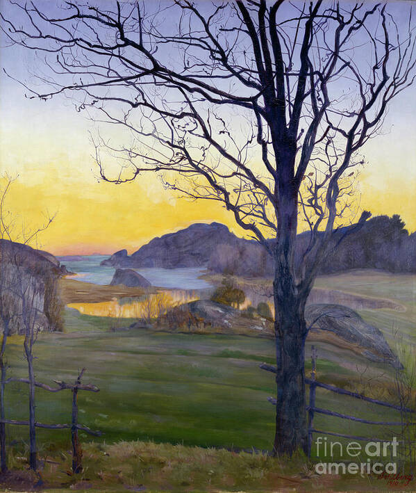 Harald Sohlberg Poster featuring the painting Autumn landscape by Harald Sohlberg
