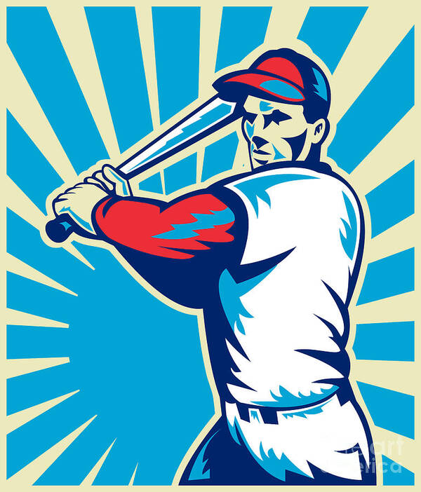 Baseball Poster featuring the digital art Baseball Player Batting Retro by Aloysius Patrimonio