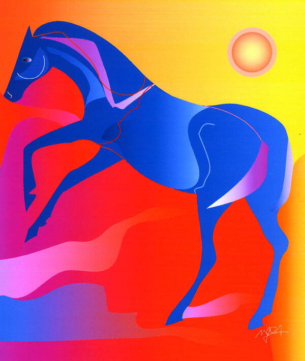 Horse Poster featuring the digital art Blue horse by Mary Armstrong
