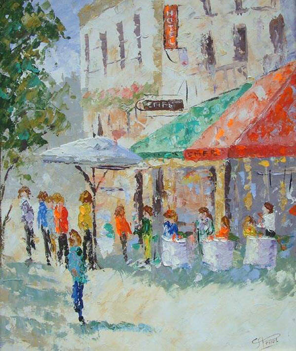 Seascape Poster featuring the painting Cafe du quartier latin Paris France by Frederic Payet