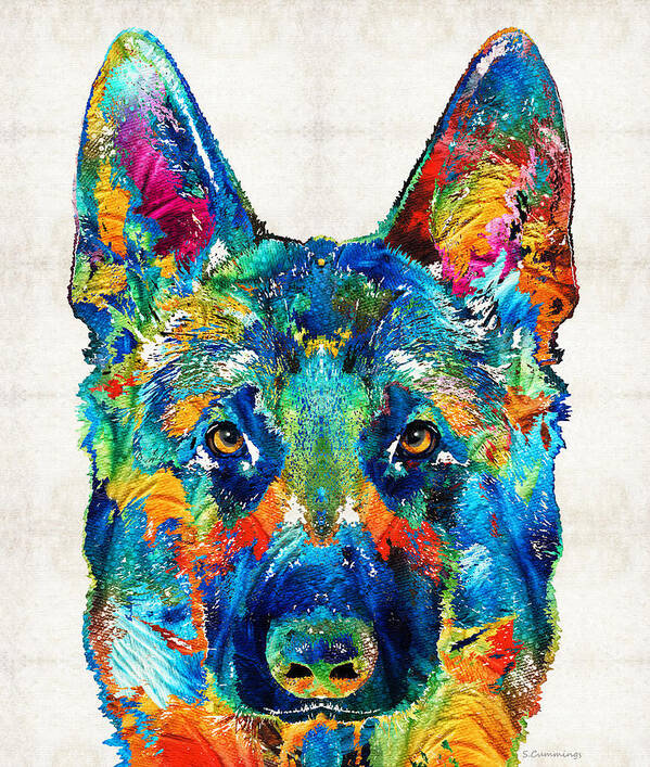 German Shepherd Poster featuring the painting Colorful German Shepherd Dog Art By Sharon Cummings by Sharon Cummings