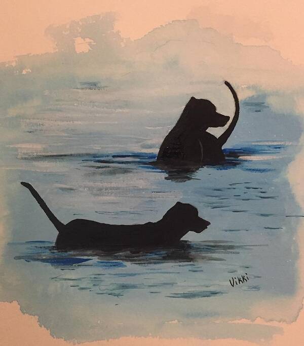 Dogs Poster featuring the painting Cooling Off by Vikki Angel