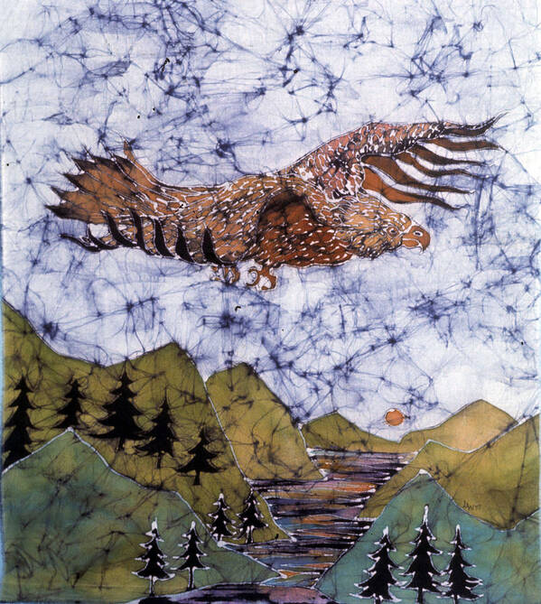 Eagle Poster featuring the tapestry - textile Eagle Flies Above Gorge by Carol Law Conklin
