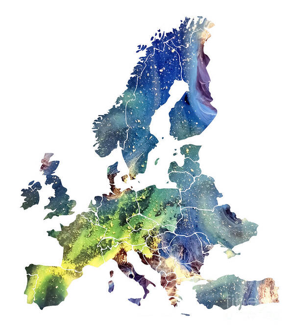 Europe Map Poster featuring the digital art Europe Map cosmic watercolor by Justyna Jaszke JBJart