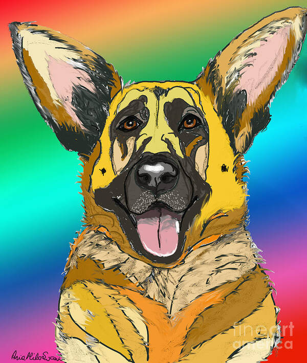 Gsd Poster featuring the digital art GSD in Digi Yellow by Ania M Milo