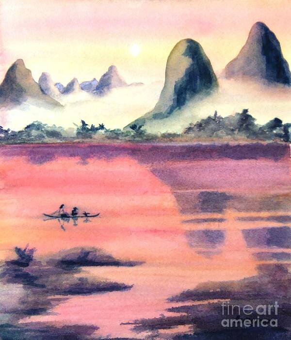 Landscape Poster featuring the painting Guilin Dawn by Petra Burgmann