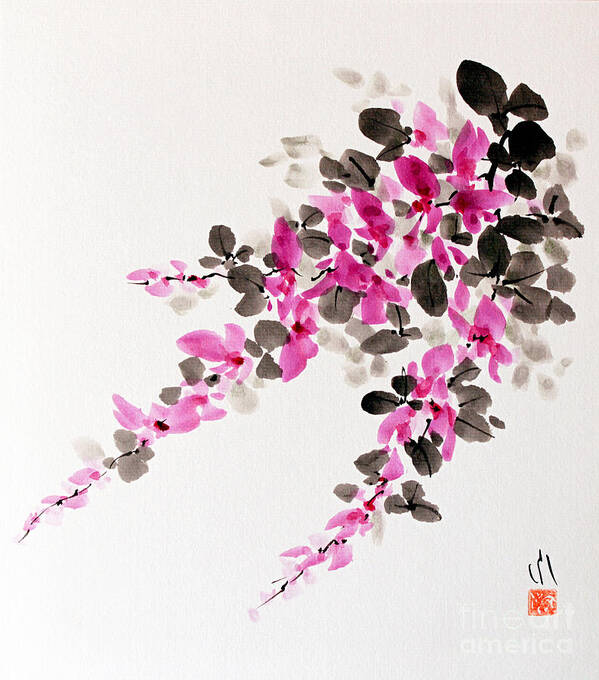 Autumn Flower Poster featuring the painting Hagi / Bush Clover by Fumiyo Yoshikawa