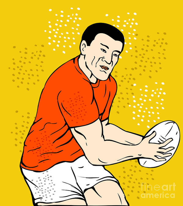 Rugby Poster featuring the digital art Japanese Rugby Player Passing Ball by Aloysius Patrimonio