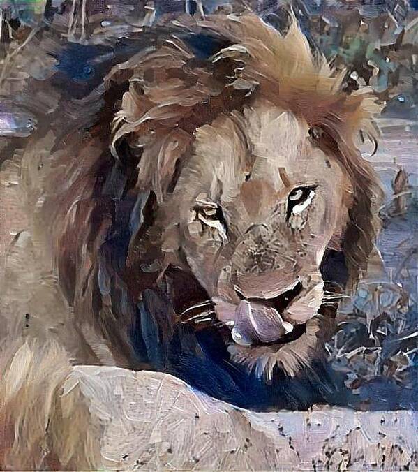 Lion Poster featuring the photograph Lion with Tongue by Gini Moore