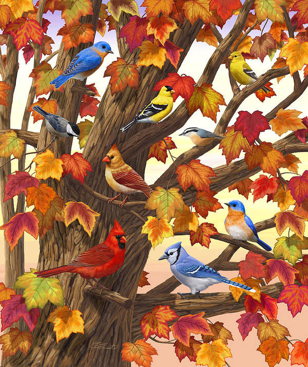 Bird Poster featuring the painting Maple Tree Marvel - Bird Painting by Crista Forest