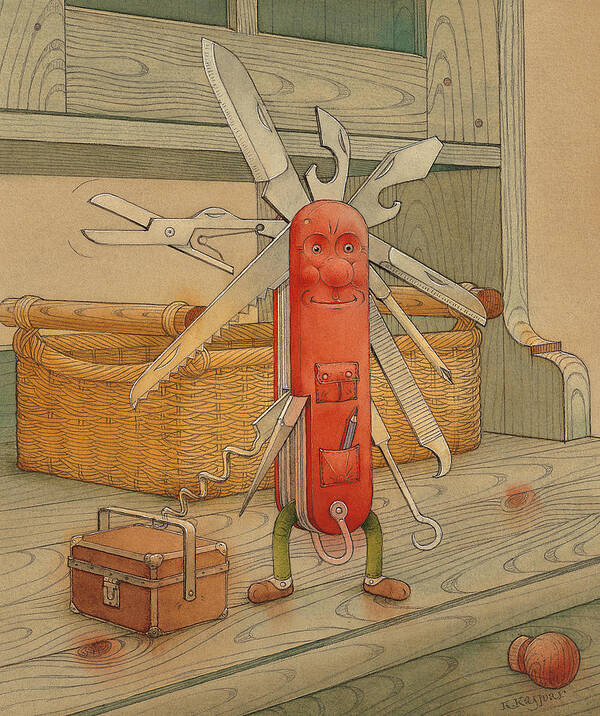 Kitchen Knife Food Green Poster featuring the painting Master Pocketknife by Kestutis Kasparavicius