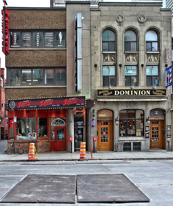 Montreal Poster featuring the photograph Montreal Dunns and Taverne Square Dominion by Steven Richman