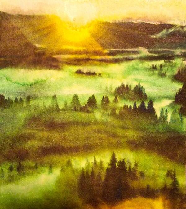 Watercolor Poster featuring the painting Morning Fog Lifting by Cara Frafjord