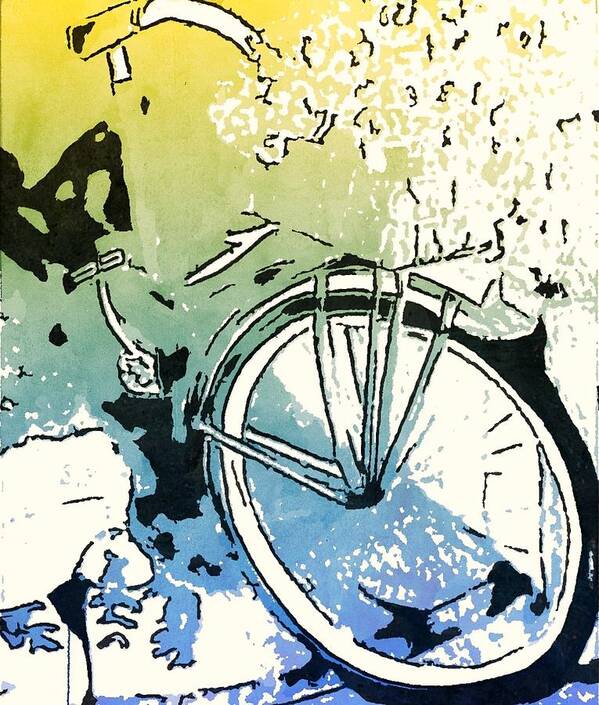 Popsicolorapp Using My Original Watercolor Backdoor At Brick St. Poster featuring the painting POPSI Backdoor Bike by Joan Zepf