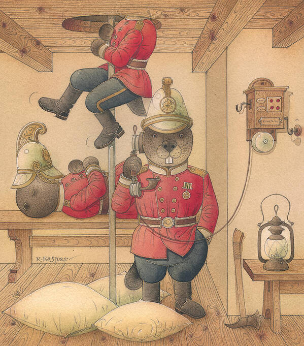 Fireman Beaver Animak Poster featuring the painting Rabbit Marcus the Great 14 by Kestutis Kasparavicius