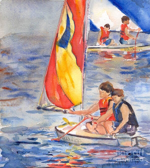 Sailboat Poster featuring the painting Sailboat Painting In Watercolor by Maria Reichert