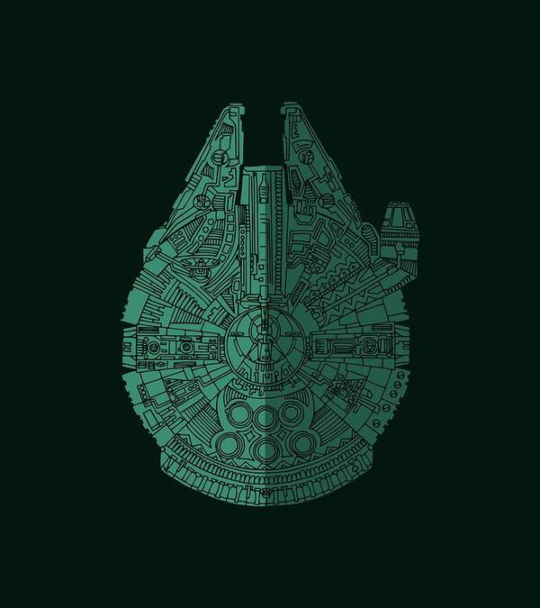 Millennium Poster featuring the mixed media Star Wars Art - Millennium Falcon - Blue Green by Studio Grafiikka