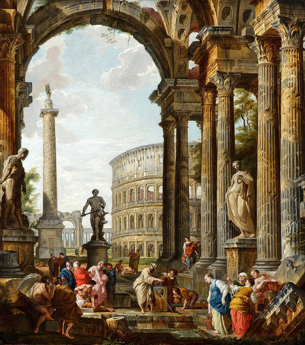 Giovanni Paolo Panini Poster featuring the painting The Philosopher Diogenes Throwing Down His Bowl by Giovanni Paolo Panini