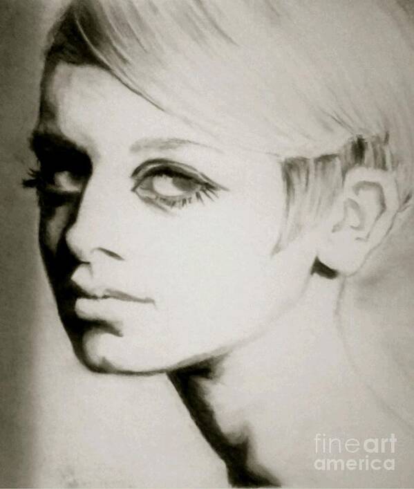 Charcoal Drawings Poster featuring the drawing Twiggy by Amber Harvin