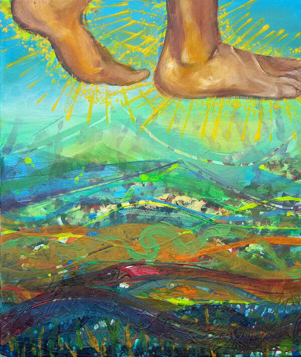 Walking On Water Poster featuring the painting Walking on Water panel 2 by Anne Cameron Cutri