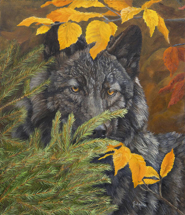 Wolf Poster featuring the painting Within The Shadows by Johanna Lerwick