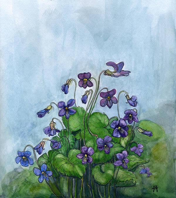 Wood Violets Poster featuring the painting Wood Violets by Katherine Miller