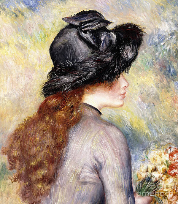 Renoir Poster featuring the painting Young Girl holding a Bouquet of Tulips, by Pierre Auguste Renoir