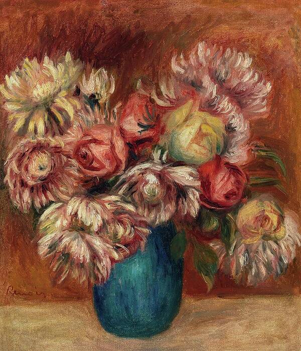Flowers Poster featuring the painting Flowers In A Green Vase by Pierre-auguste Renoir