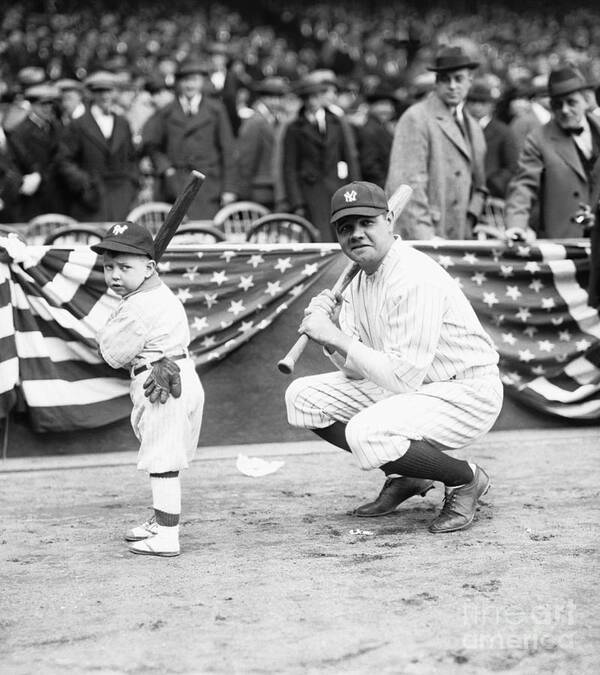 Child Poster featuring the photograph Baseball Player Babe Ruth And Young Boy by Bettmann