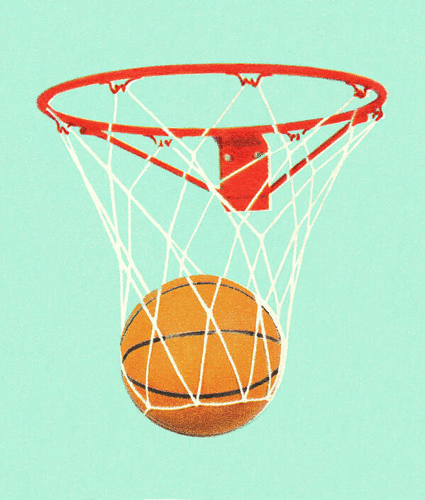 Ball Poster featuring the drawing Basketball in a Basketball Hoop by CSA Images