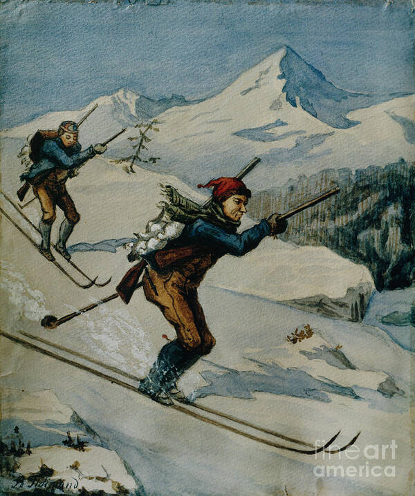 Adolph Tidemand Poster featuring the painting Bird hunters by O Vaering by Adolph Tidemand