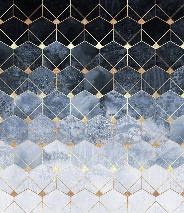 Graphic Poster featuring the digital art Blue Hexagons And Diamonds by Elisabeth Fredriksson