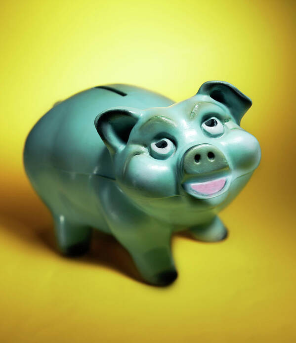 Animal Poster featuring the drawing Blue Piggy Bank by CSA Images