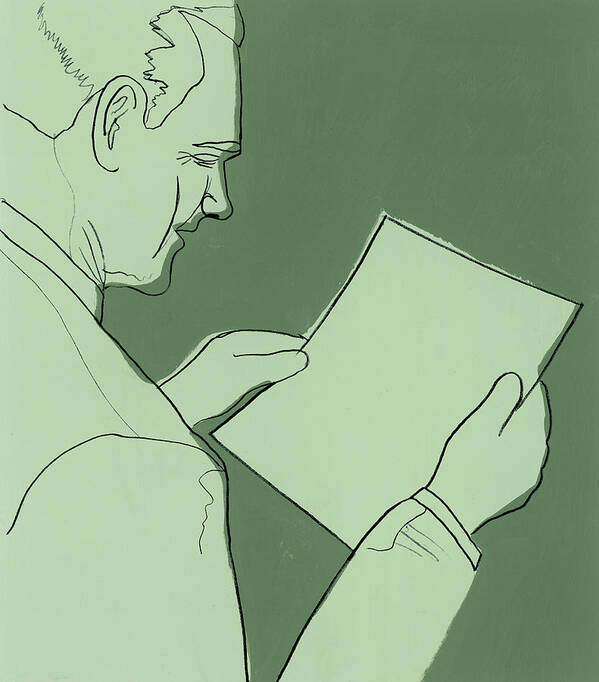 Adult Poster featuring the drawing Businessman Looking at a Piece of Paper by CSA Images