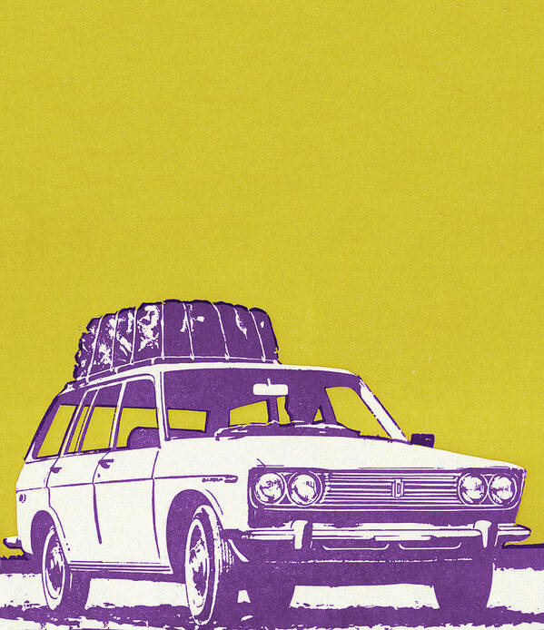 Auto Poster featuring the drawing Car With Package on Roof by CSA Images