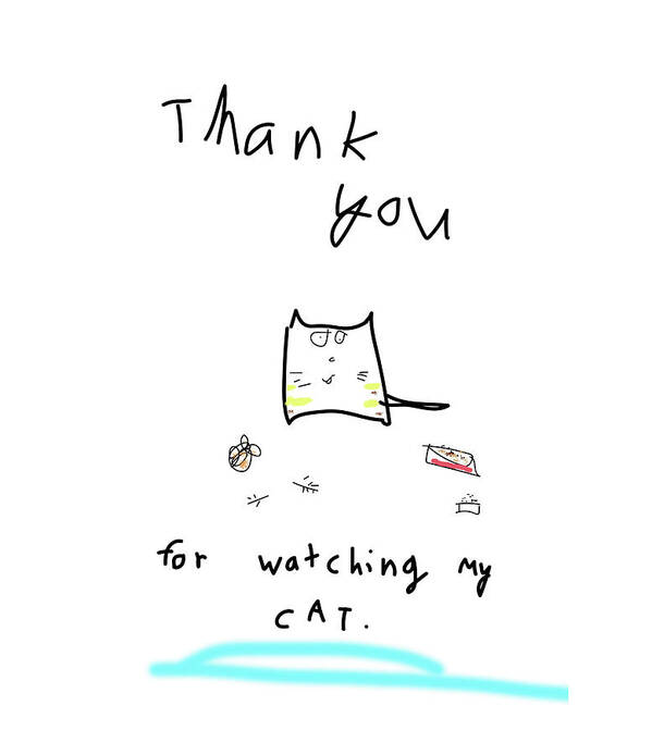 Thanks Poster featuring the drawing Cat Thank You by Ashley Rice