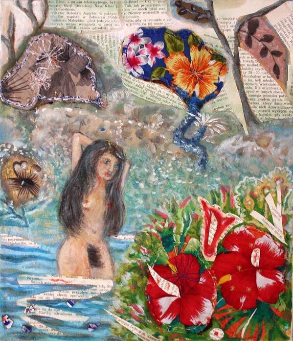 Fabric Poster featuring the painting Collage by Elzbieta Goszczycka