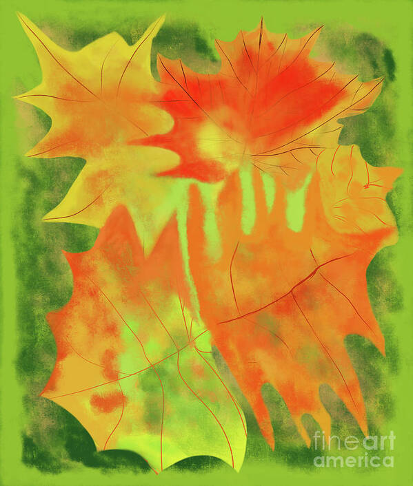 Colorful Fall Leaves Poster featuring the digital art Colorful Fall Leaves by Annette M Stevenson