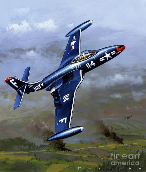 Military Aircraft Poster featuring the painting McDonnell F2H Banshee by Jack Fellows