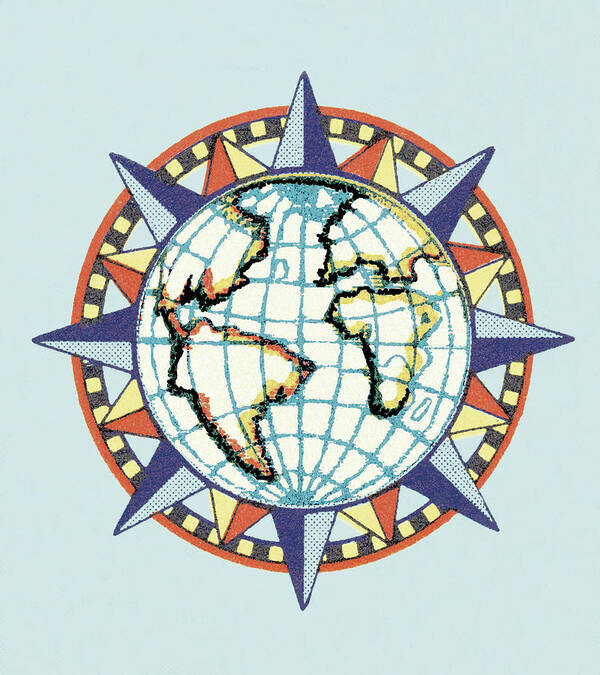 Blue Background Poster featuring the drawing Globe Compass by CSA Images