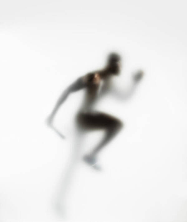 White Background Poster featuring the photograph Man Running Relay Race, Carrying Baton by Symphonie