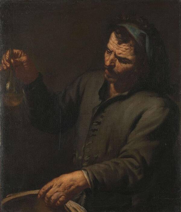 Antonio Zanchi (attributed To) Poster featuring the painting Man with Urine Bottle in his Hand. by Antonio Zanchi -attributed to-
