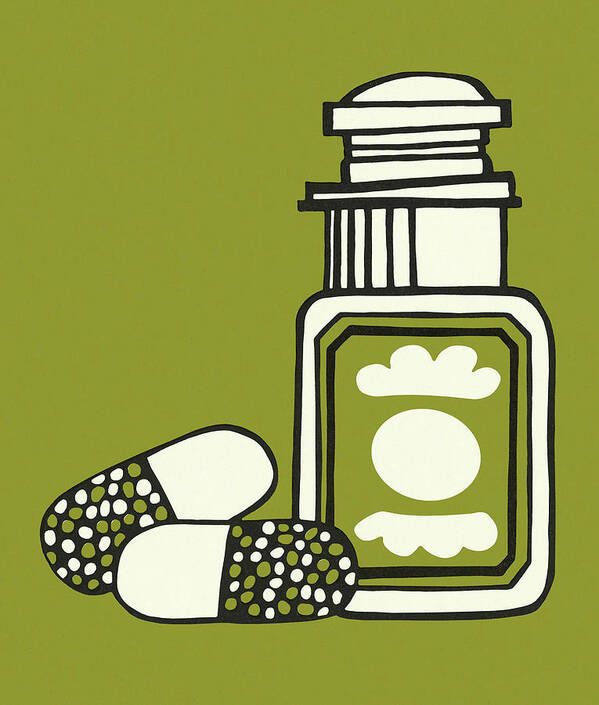 Addiction Poster featuring the drawing Medicine Bottle and Pills by CSA Images