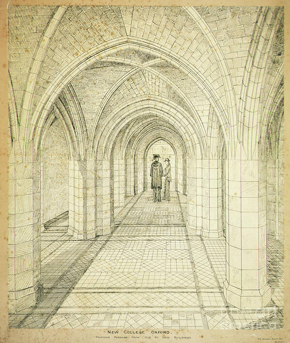 Ceiling Poster featuring the drawing New College Oxford: Proposed Passage From Old To New Buildings, 1875-77 by George Gilbert Scott
