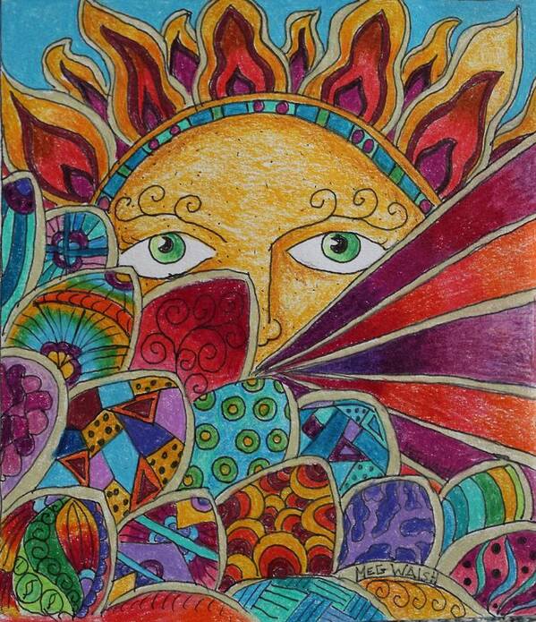 Sun Poster featuring the drawing Peeking Sun by Megan Walsh