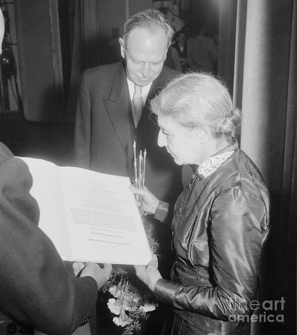 Physicist Poster featuring the photograph Professor Lise Meitner Receives Otto by Bettmann