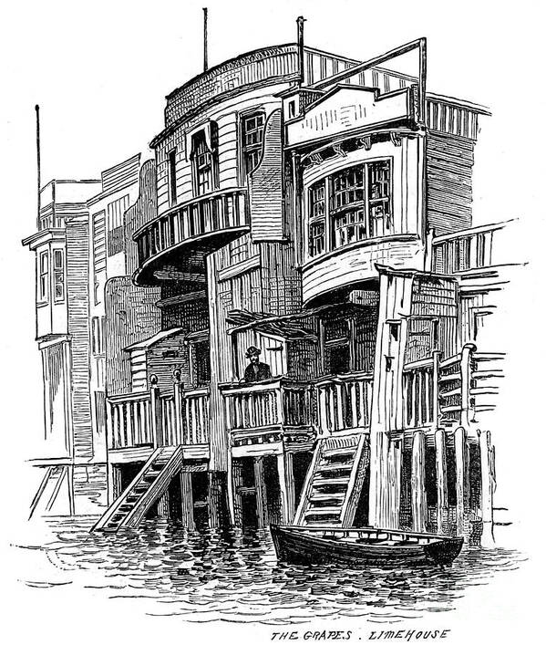 Engraving Poster featuring the drawing The Grapes Public House, Limehouse by Print Collector
